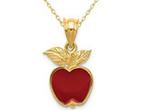 14K Yellow Gold Red Enamel Apple Charm Pendant Necklace with Chain